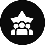 Group icon with star, black background.